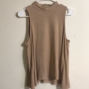 Tan suede mock neck tank top